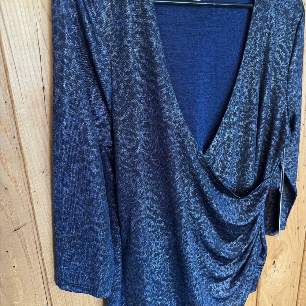 Jennifer Lopez Navy Blue Metallic Wrap-Style Blouse - Picture 7 of 7